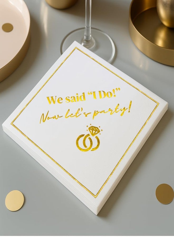 Cloverjoyed Wedding Cocktail Napkins, Elegant Gold Decorations for Weddings, Disposable Paper Napkin for Reception, Bar, After Party, Dessert Table, 50 Pack - Image 2